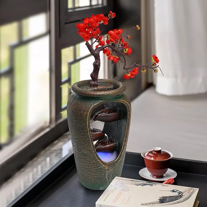 20Inch Tabletop Decorative Flower Vase Style Bonsai Waterfall Fountain by kunghei