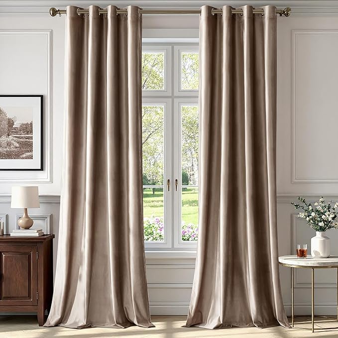BULBUL Luxury Taupe Velvet Curtains:108 inches Long Elegant Living Room by ModernShinyVelvetCurtains