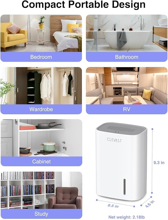 CLEVAST Small Dehumidifier for Home, 30 OZ Mini Quiet Dehumidifiers for Bedroom - Image 7