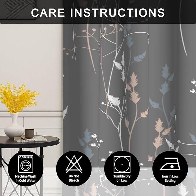 Gray-Blue Leaves Blackout Curtains 84 Inches, Room Darkening Curtains - Image 5
