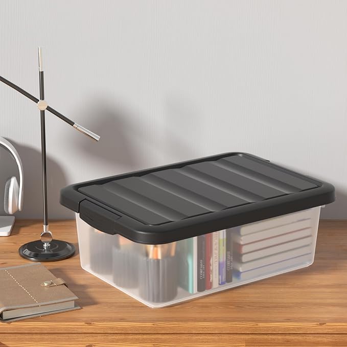 Vcansay 14 Quart Plastic Clear Latching Storage Container, Frosted Stackable Bin - Image 7