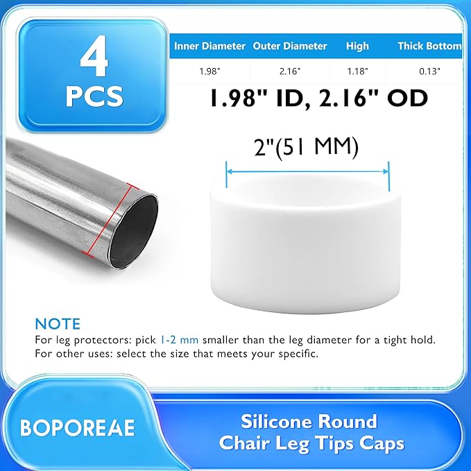4 Pcs 2" Round Chair Leg Tips Caps, Silicone Rubber Furniture Leg Floor - Image 9