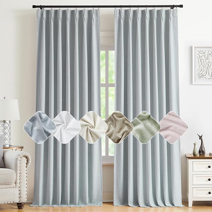 Kayne Studio Blue Fog Pinch Pleated Full Blackout Curtains 90 Inch, Linen Blend by KayneStudio
