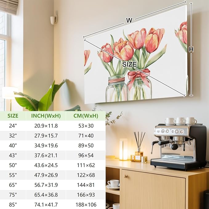 Farm Watercolor Tulip Flower Indoor TV Cover, Elastic TV Screen Protector - Image 3