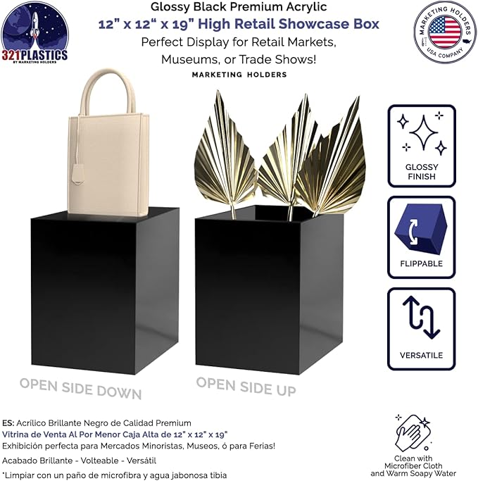 Marketing Holders 2 Pack Tall Display Box Glossy Black Acrylic 12" x 12” x 19” - Image 4