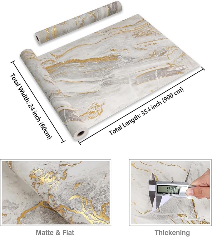CRE8TIVE Large Size 24"x354" Matte Beige Gold Marble Wallpaper Peel and Stick - Image 8