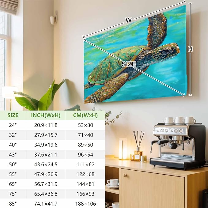 Sea Turtle Summer Ocean Teal Gradient Indoor TV Cover, Elastic TV Screen - Image 4