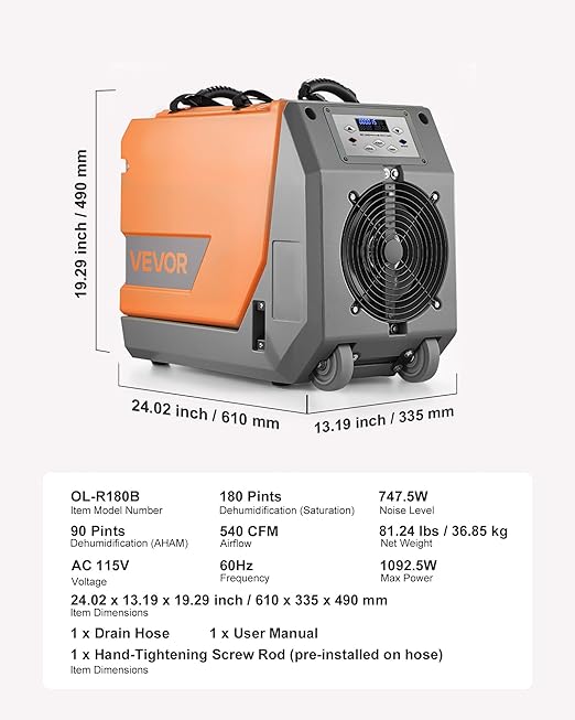 VEVOR 180 Pints Commercial Dehumidifier - Image 7