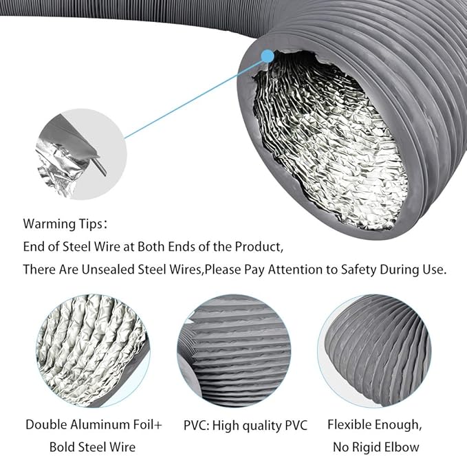 4Inch 10FT Long Flexible Aluminum Air Ducting, Heavy-Duty Grey 4 Layer Dryer - Image 3