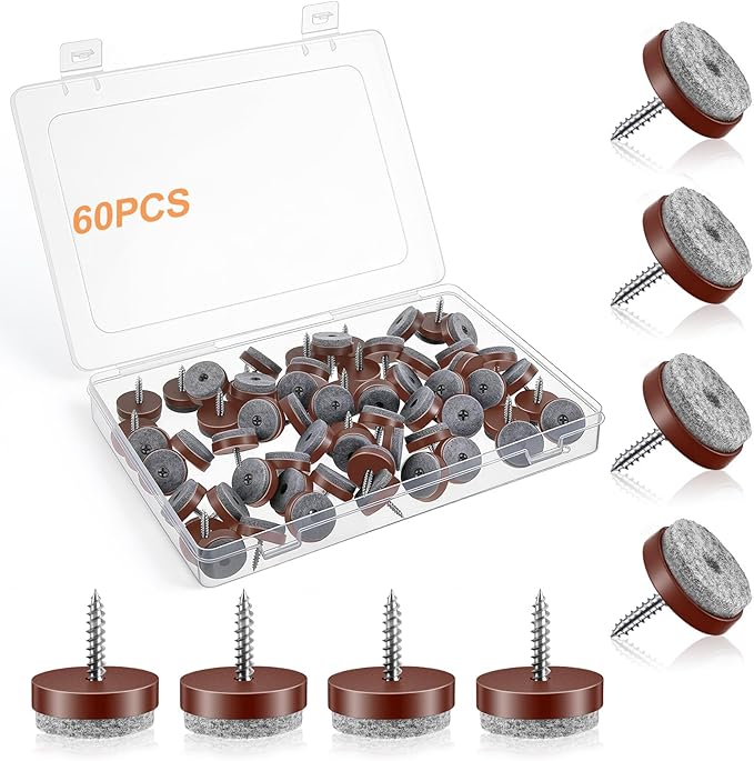 60 Pcs Brown Screw on Furniture Felt Pads, Non Slip Furniture Pads, Nail in by Unknown