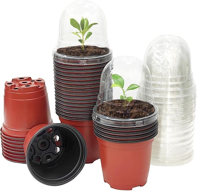 Plant Nursery Pots with Humidity Domes, 50 Sets 4 Inch Soft Nursery Pots by RooTrimmer