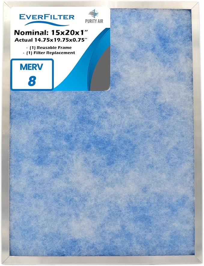 15x20x1 Air Filter MERV 8 Filter Media, AC Furnace Filter, Aluminum Reusable by PurityAir