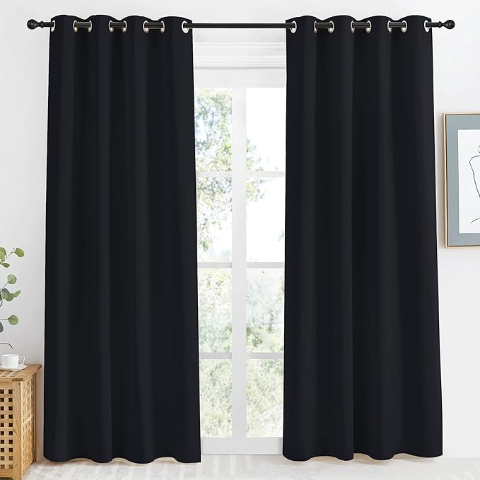 NICETOWN Black Blackout Curtain 86 inch Length, W55 x L86 Inch, 8 Grommets Top by NICETOWN