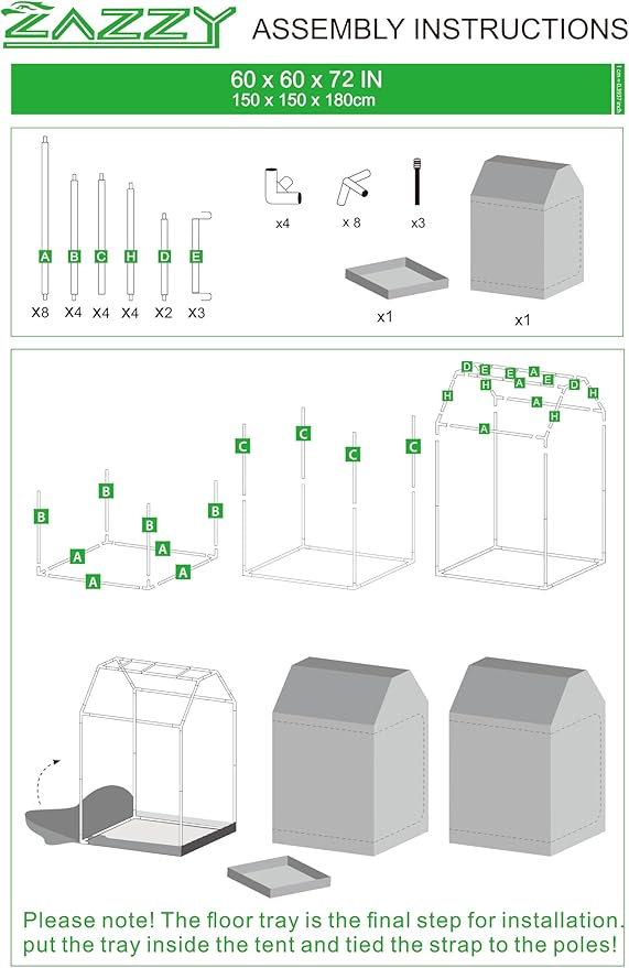 zazzy Grow Tent 60"x60"x72" Roof Cube Plant Grow Tents - Image 9