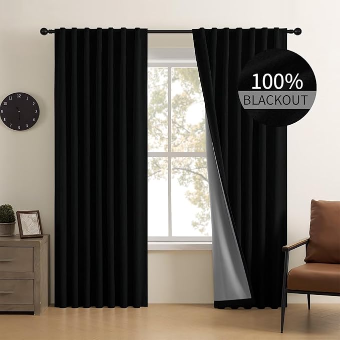CUCRAF Linen 100% Blackout Curtains 84 Inch Length 2 Panels Set, Back Tab and - Image 7