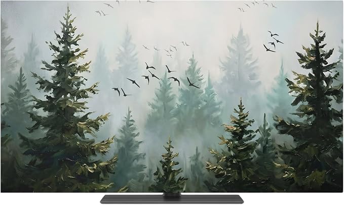 Misty Forest Green Indoor TV Cover, Elastic TV Screen Protector Bird Jungle - Image 2