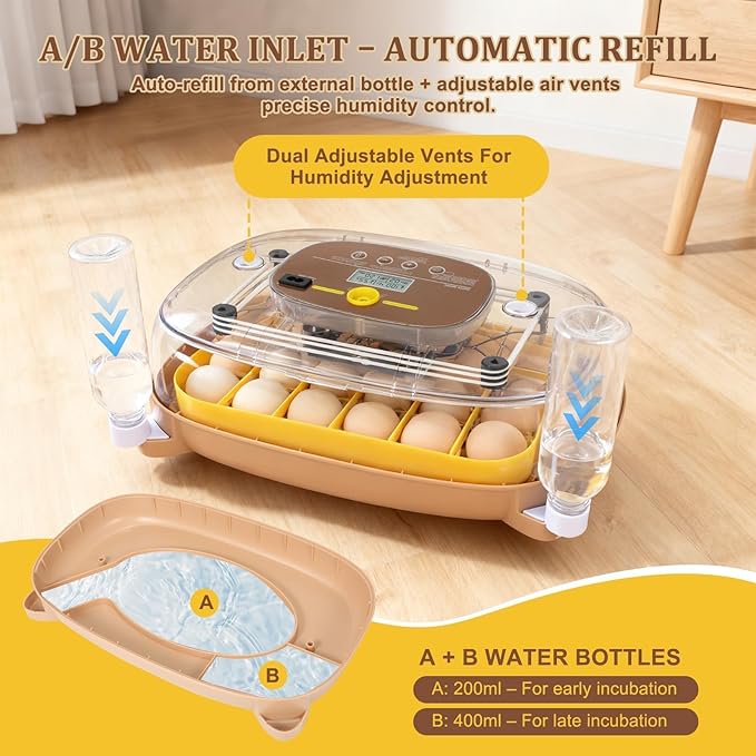 Smart 24-Egg Incubator for Hobbyists, Full-Stage Adaptive Humidity & Temp - Image 4