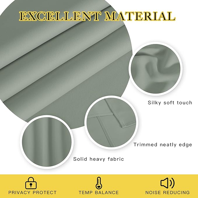 NICETOWN Blackout Sage Green Curtain 90 inch Length - Image 5