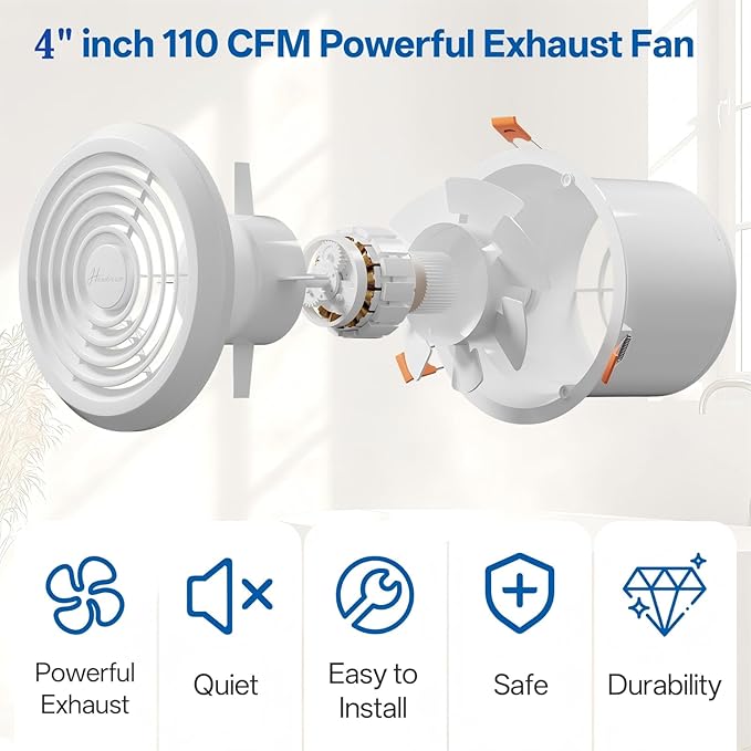 4inch Exhaust Fan, 110 CFM Wall Mounted Vent Fan, 1.0 Sone Quiet, Windows - Image 7