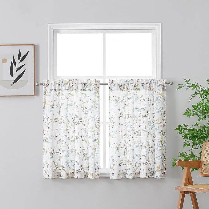 Chyhomenyc Roman Kitchen Curtains 36 Inch Length, Linen Blend Textured Small by Chyhomenyc
