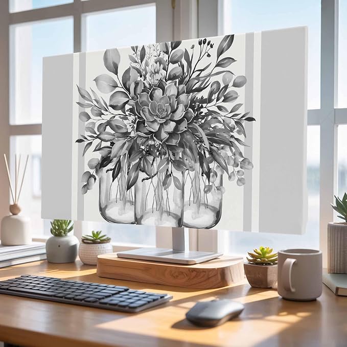Retro Flower Vase Retro Plant Indoor TV Cover, Elastic TV Screen Protector Grey - Image 4