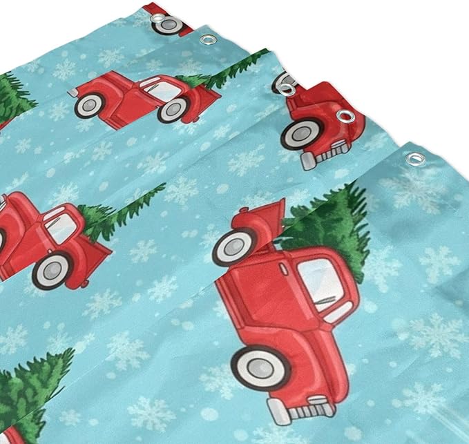 Car Christmas Tree Blue Shower Curtain Liner 72×72 inch - Image 3