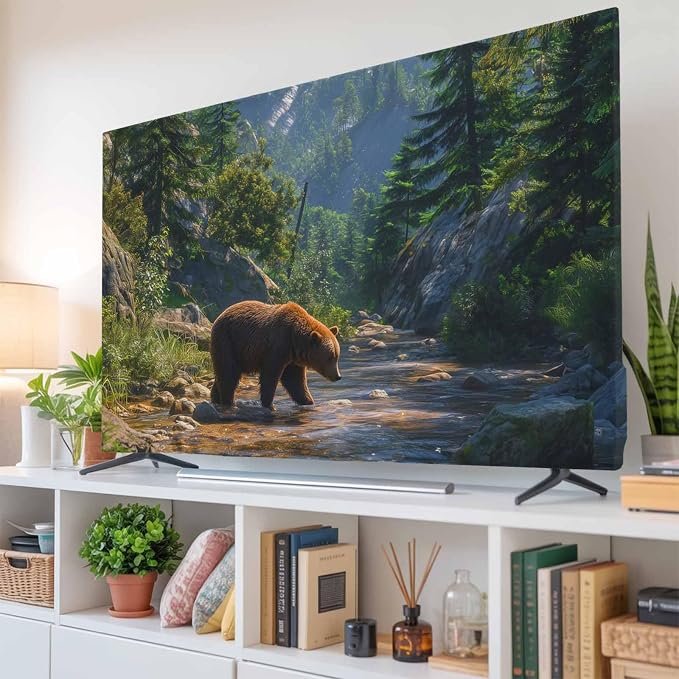Bear Forest Mountains River Indoor TV Cover, Elastic TV Screen Protector by Unknown