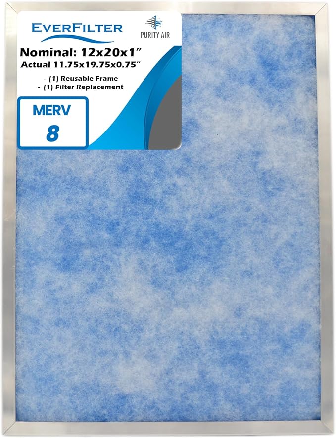 12x20x1 Air Filter MERV 8 Filter Media, AC Furnace Filter, Aluminum Reusable by PurityAir