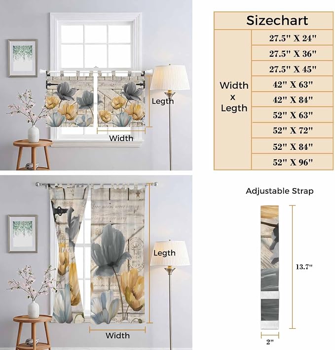 Spring Tulips Flower Living Room Curtains 84 Inch Length, Window Curtains Tab - Image 8