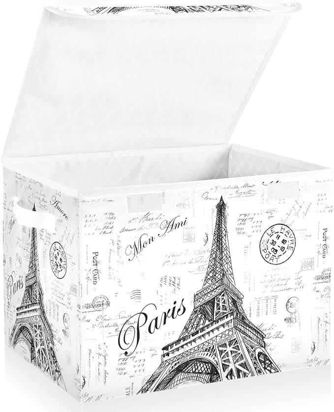 Kigai Paris Eiffel Tower Lidded Home Storage Bins, Foldable Storage Basket - Image 2