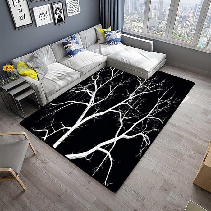 White Branches in The Dark Night Carpet: Elegant Pattern Printing Lightweight - Image 2