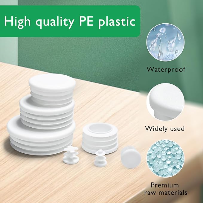 3-1/8" Plastic Hole Plugs White -Round Chair Leg Caps, Flush Mount Pipe Plugs - Image 2