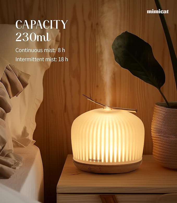 mimicat Quiet Aromatherapy Diffuser Glass: 230ML Ultrasonic Cool Mist Scent - Image 3