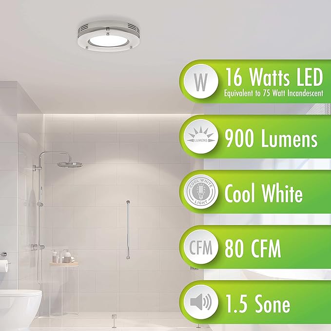 Homewerks 7117-02-HW Bathroom Fan Integrated LED Light Ceiling Mount Exhaust - Image 7