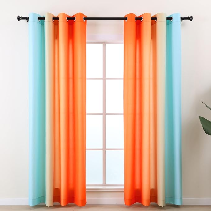 L.Z.E Blue Orange Ombre Privacy Sheer Curtains 108 Inches Long 2 Panels Set - Image 8