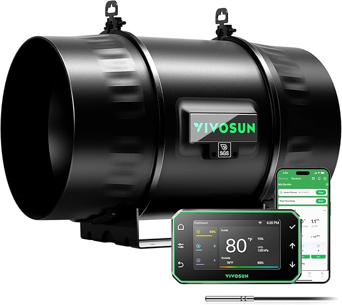 VIVOSUN T8 8" Inline Duct Fan & Temperature Humidity Controller, E42A+ WiFi-App by VIVOSUN