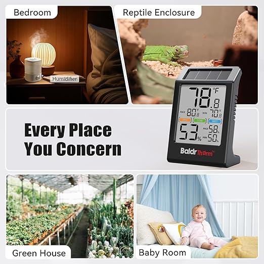 BaldrTherm Room Thermometer Indoor Humidity Meter Solar Powered - Image 9