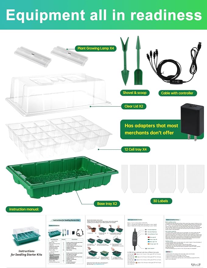 2 Packs Large Seed Starter Tray, Adjustable Brightness and Timer - Image 7