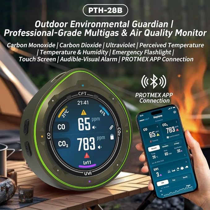 Protmex 5 in 1 Wireless Touchscreen Portable Multifunctional Carbon Monoxide - Image 2