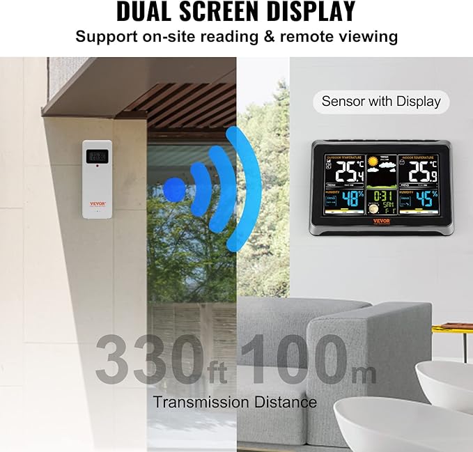 VEVOR Weather Station Indoor Outdoor, 7.5 in Color Display, Wireless Digital - Image 6