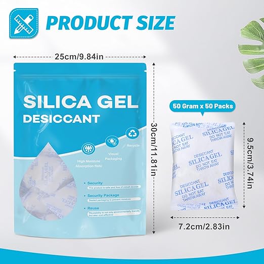 VOISEN 50 Gram 50 Pcs Color-Indicating Silica Gel Packets, Premium Food Grade - Image 2