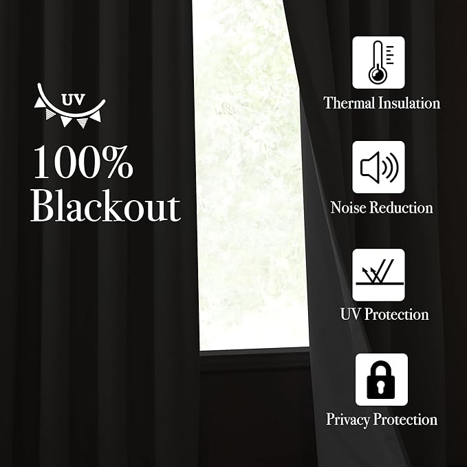 NICETOWN Faux Linen 100% Blackout Living Room Curtains 96 inches Long, W52 x L96 - Image 3