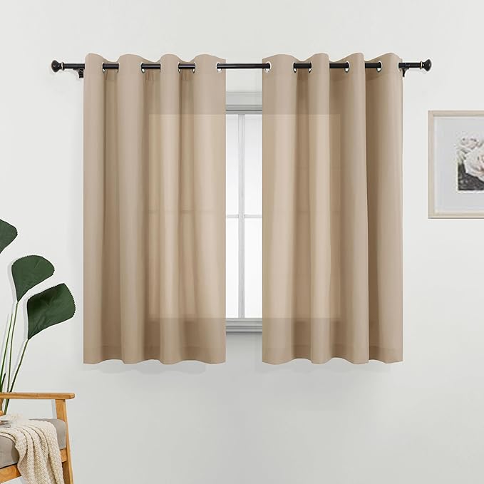 L.Z.E Non-See-Through Privacy Curtains 63 Inch Length 2 Panels Set, Tan Beige by LZE