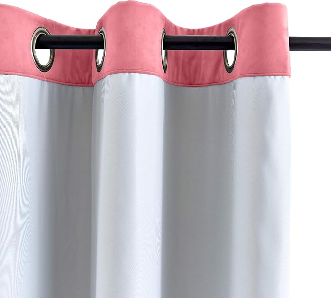 ChadMade Blackout Lined Premium Velvet Curtain Rose 50Wx84L Inch, Eyelet Grommet - Image 3