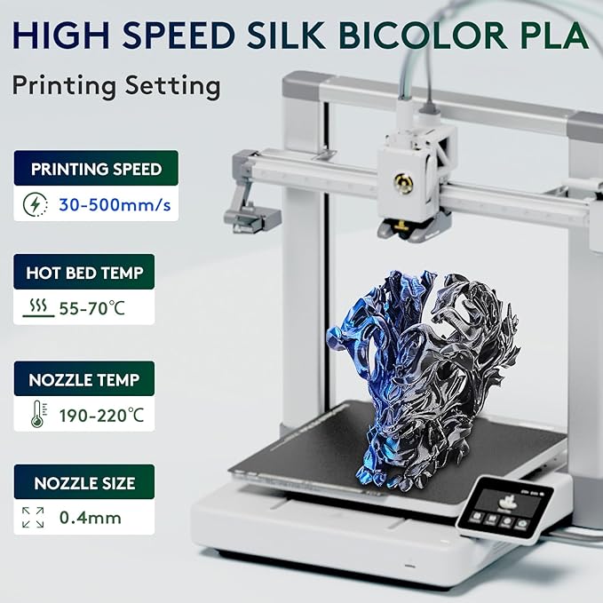 ERYONE Silk Dual Color PLA Filament 3D Printer 1.75mm +/- 0.03mm, Bicolor - Image 2
