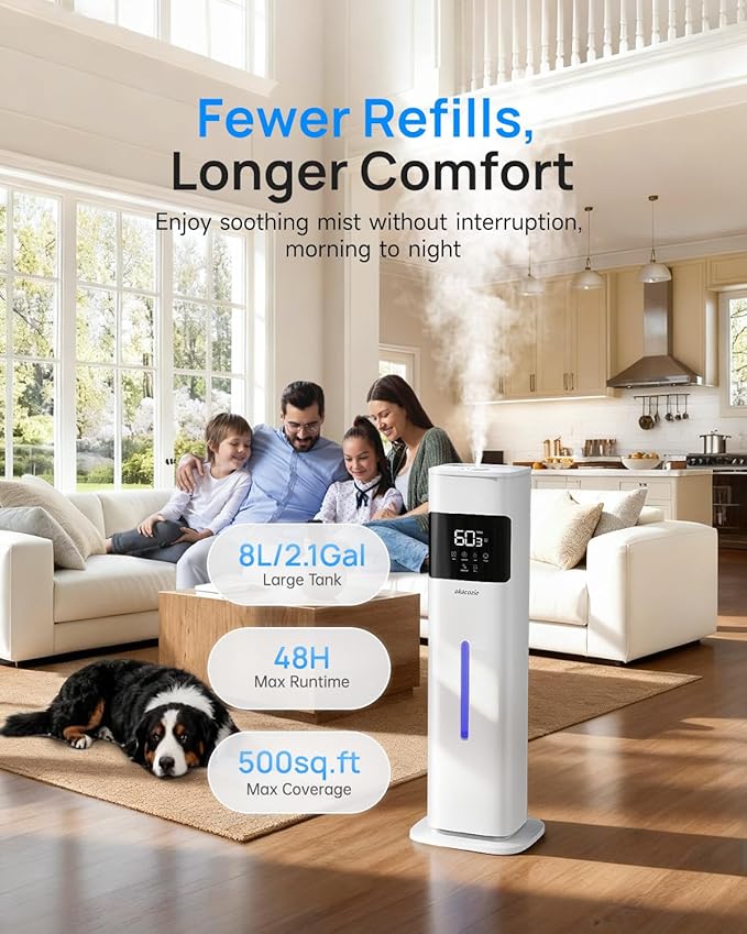 Warm & Cool Mist Humidifiers for Bedroom 500 sq ft, 2.1Gal/8L Top-Fill - Image 3