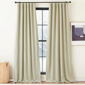 NICETOWN Room Darkening Faux Linen Beige Curtains 120 inches Long, Pinch by NICETOWN
