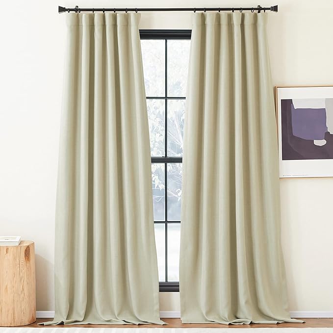 NICETOWN Room Darkening Faux Linen Beige Curtains 108 inches Long, Pinch by NICETOWN