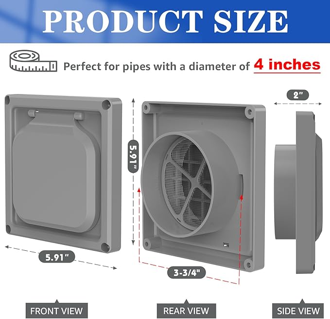 Dryer Vent Cover Outside 4 inch, Magnetic Door Design, Durable Airflow Vent - Image 2