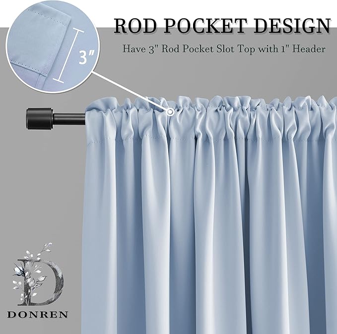 DONREN Light Blue Cerulean Room Darkening Thermal Insulated Curtains Drapes - Image 3
